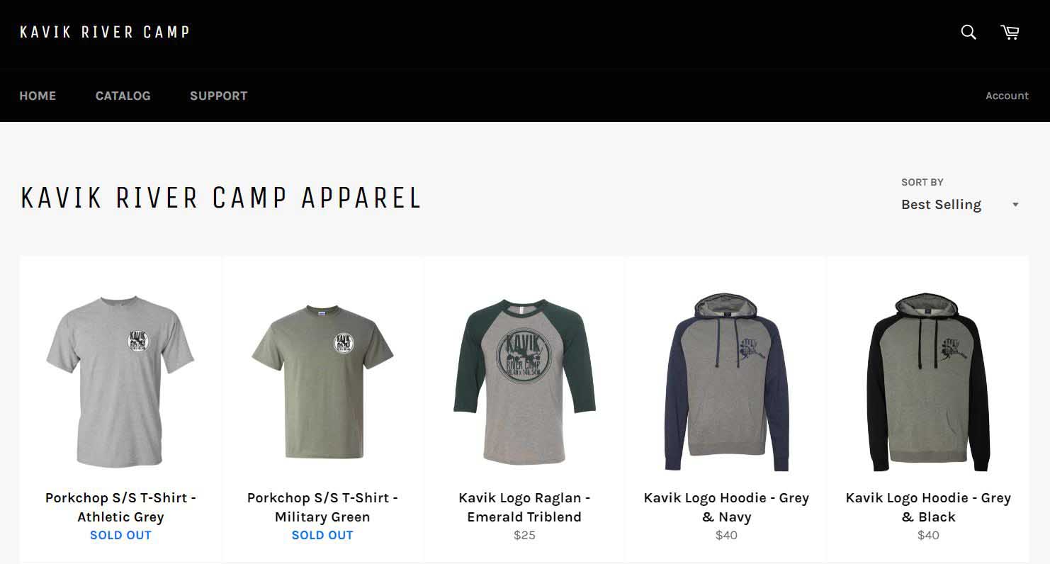 Screenshot of online store of Kavik River Camp.