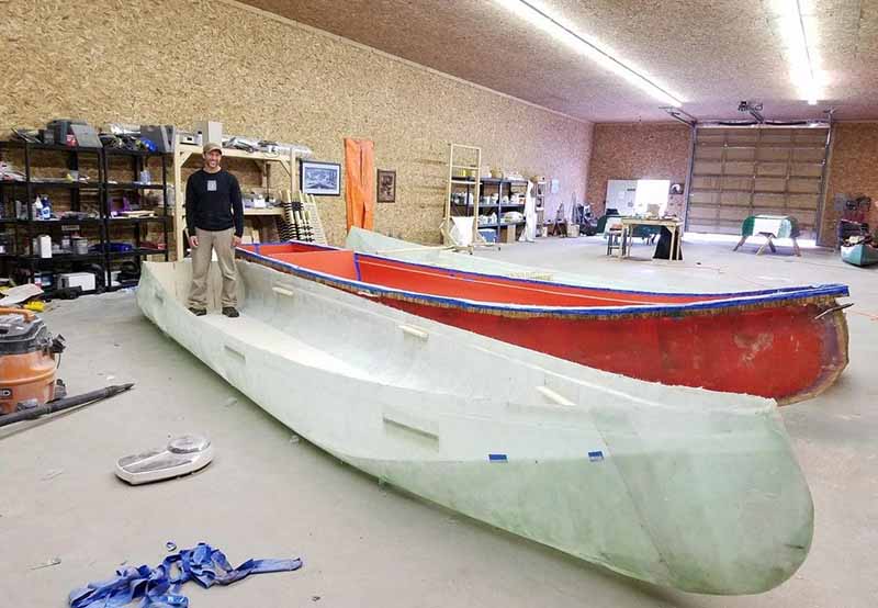 Michael Michael Manzo building a canoe.